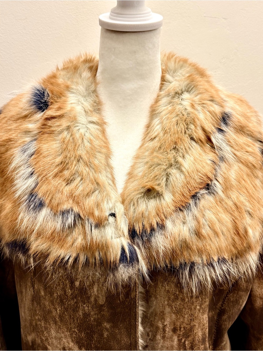 NEW Y2K Faux Shearling Coat w Genuine Blue Fox Fur Trim Size XL
